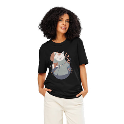 Ronas Design Cozy Cat T-Shirt Front View on Women Model in Black