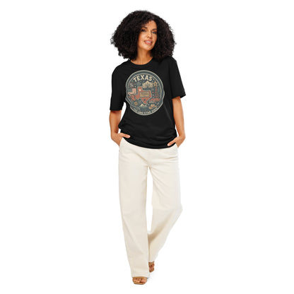 Ronas Design Texas Pride T-Shirt Front View on Women Model in Black