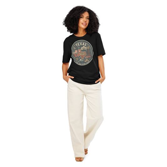 Ronas Design Texas Pride T-Shirt Front View on Women Model in Black