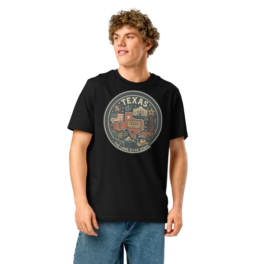 Ronas Design Texas Pride T-Shirt Front View on Men Model in Black