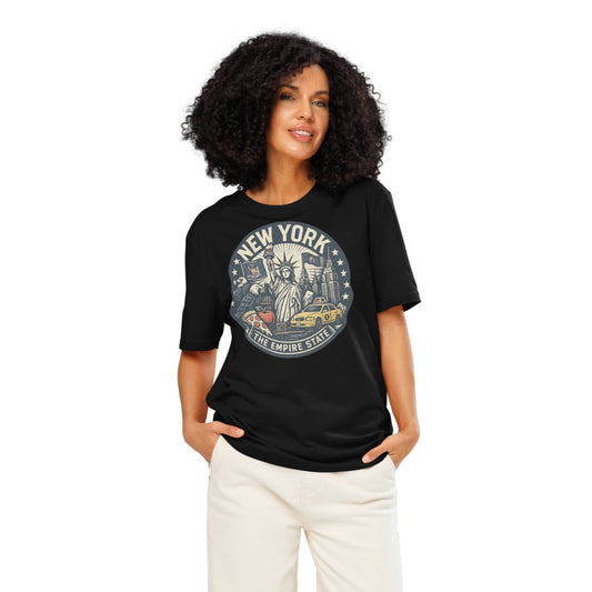 Ronas Design New York T-Shirt Front View on Women Model in Black