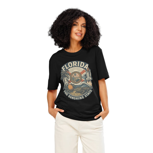 Ronas Design Florida Vibes T-Shirt Front View on Women Model in Black