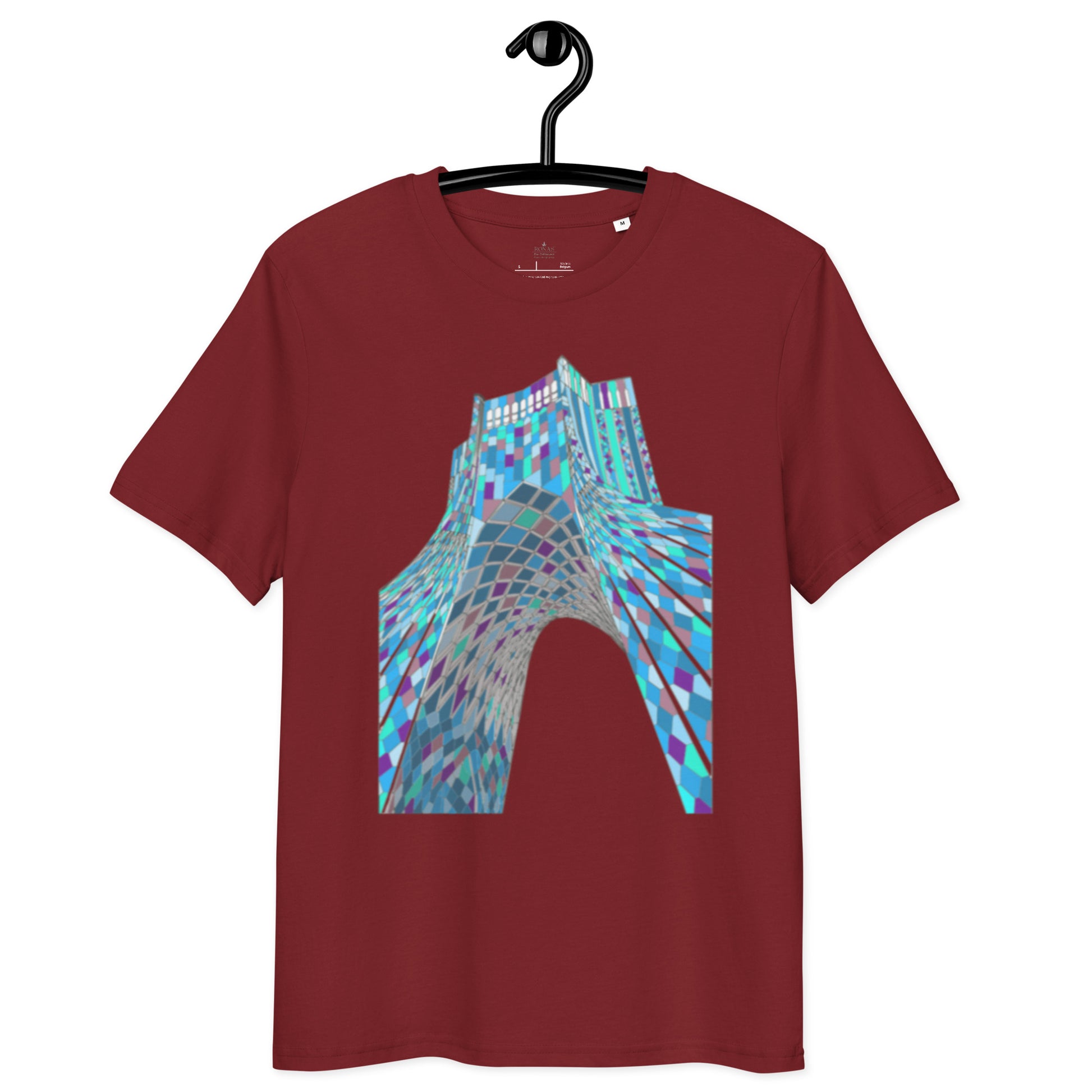 Ronas Design Shahyad Tower T-Shirt Front View in Burgundy