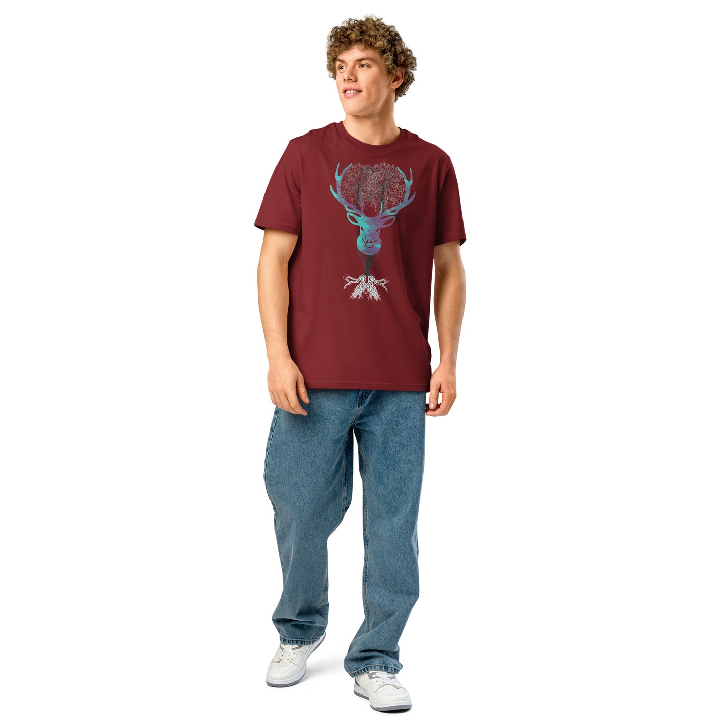 Ronas Design Nature Spirit T-Shirt Front View on Men Model in Burgundy
