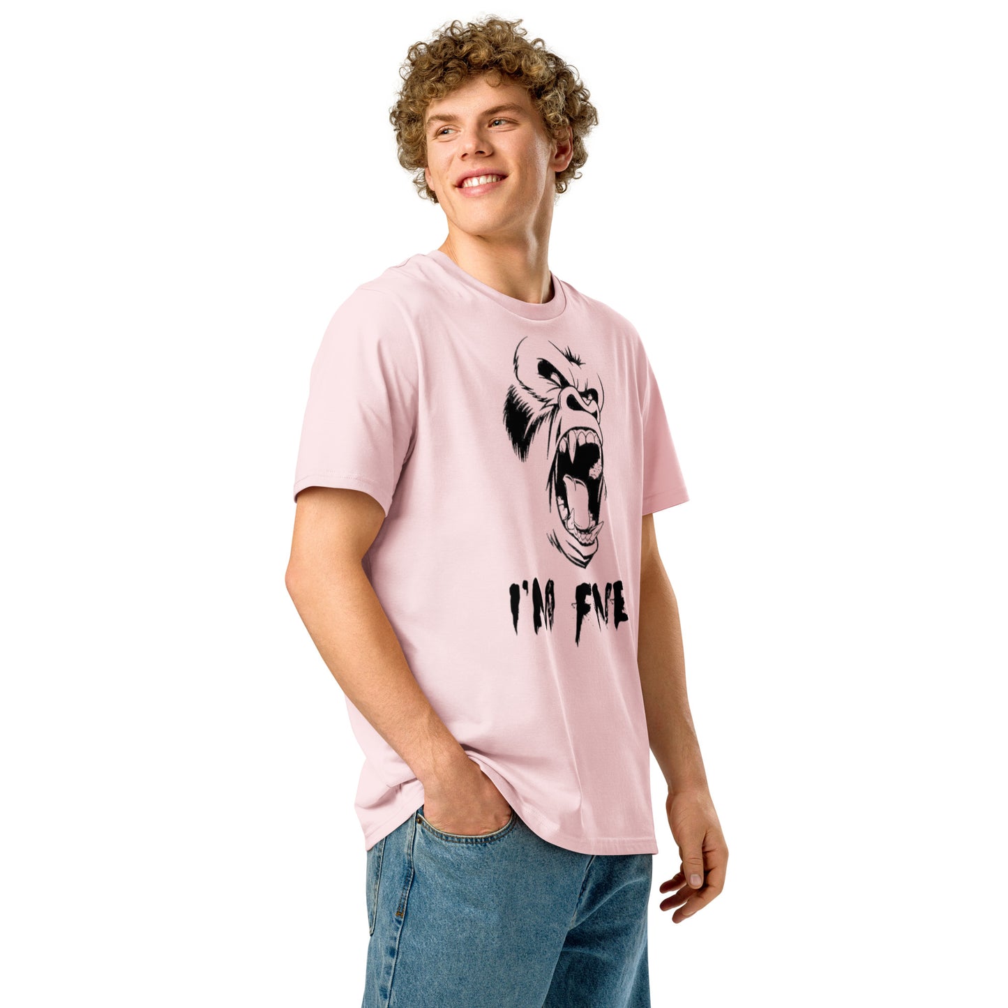 Ronas Design I'm Fine T-Shirt Side View on Men Model in Cotton Pink
