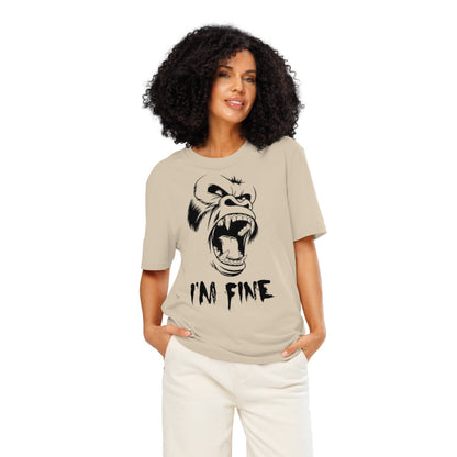 Ronas Design I'm Fine T-Shirt Front View on Women Model in Desert Dust
