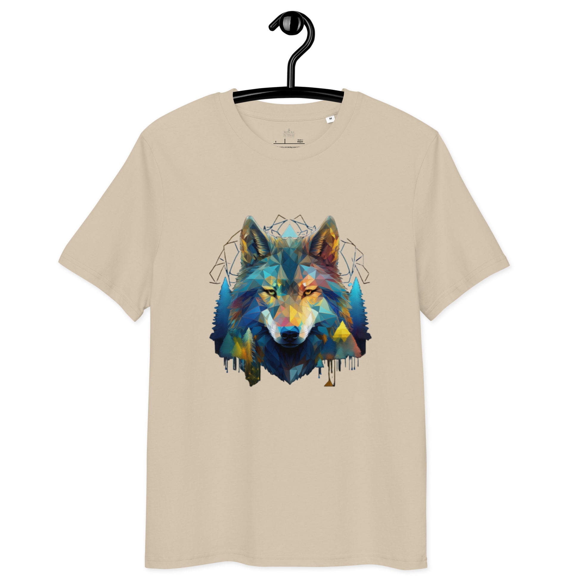 Ronas Design Geometric Forest Wolf T-Shirt Front View in Desert Dust