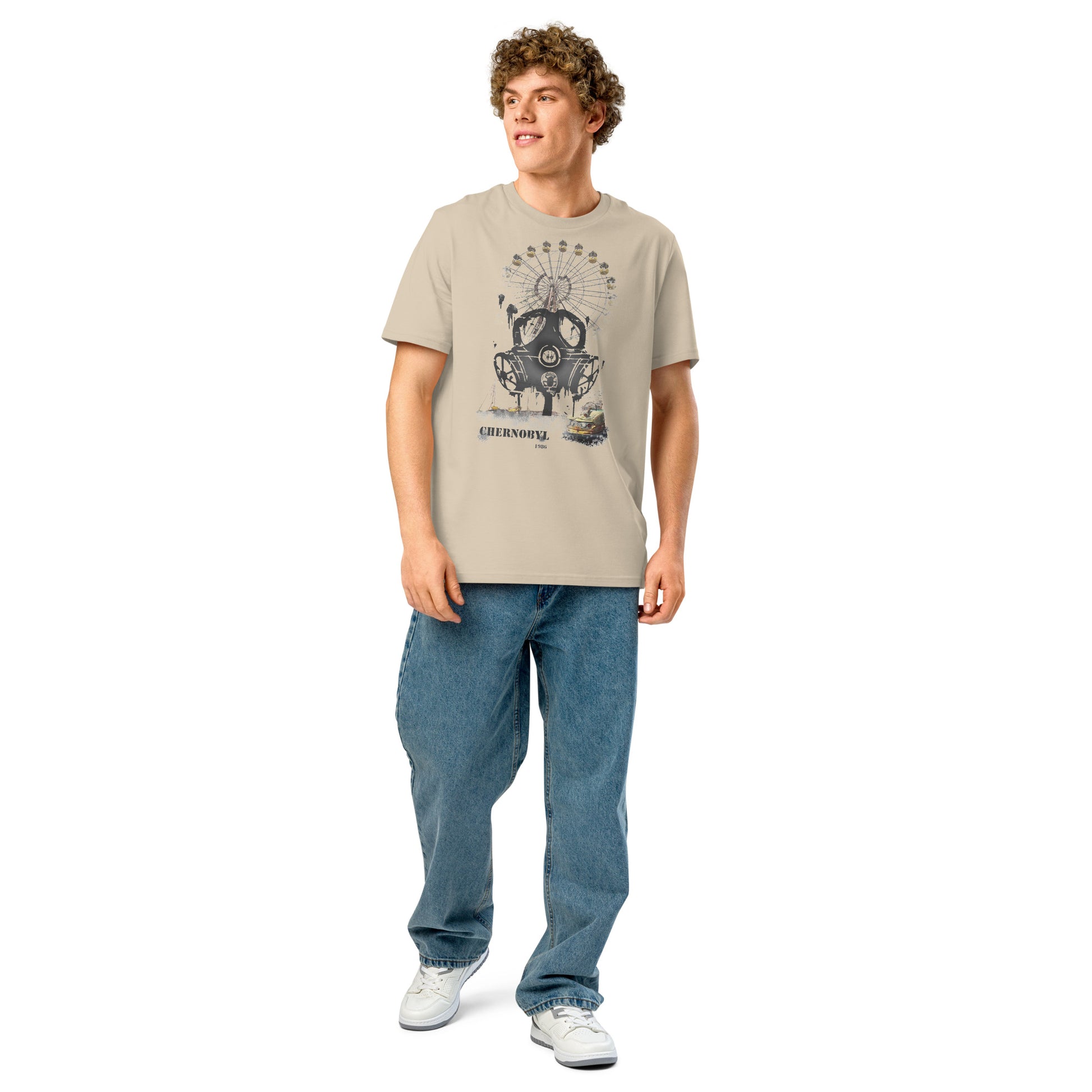 Ronas Design Chernobyl 1986 T-Shirt Front View on Men Model in Desert Dust