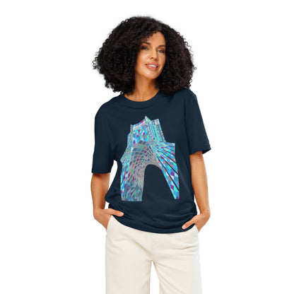 Ronas Design Shahyad Tower T-Shirt Front View on Women Model in French Navy