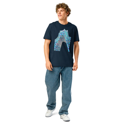 Ronas Design Shahyad Tower T-Shirt Front View on Men Model in French Navy