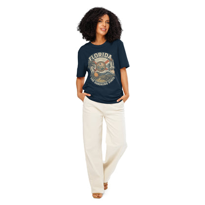 Ronas Design Florida Vibes T-Shirt Front View on Women Model in French Navy