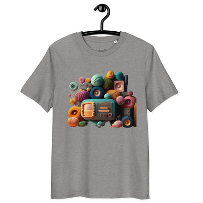 Ronas Design Retro Yarn Radio T-Shirt Front View in Heather Gray