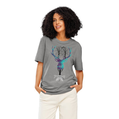 Ronas Design Nature Spirit T-Shirt Front View on Women Model in Heather Grey