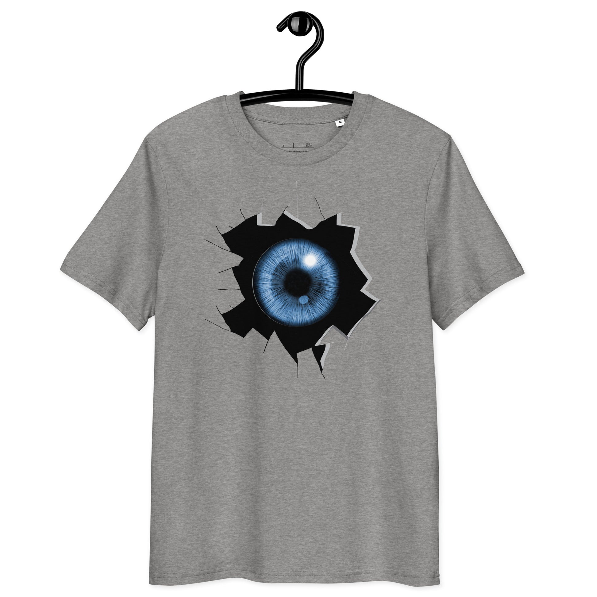 Ronas Design Cracked Reality Eye T-Shirt Front View in Heather Grey