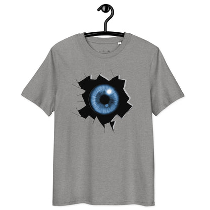Ronas Design Cracked Reality Eye T-Shirt Front View in Heather Grey
