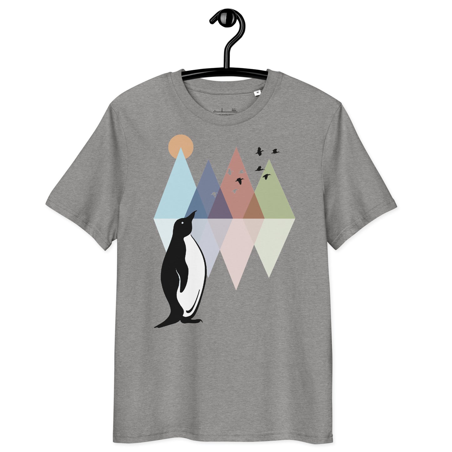 Ronas Design Geometric Penguin T-Shirt Front View in Heather Grey