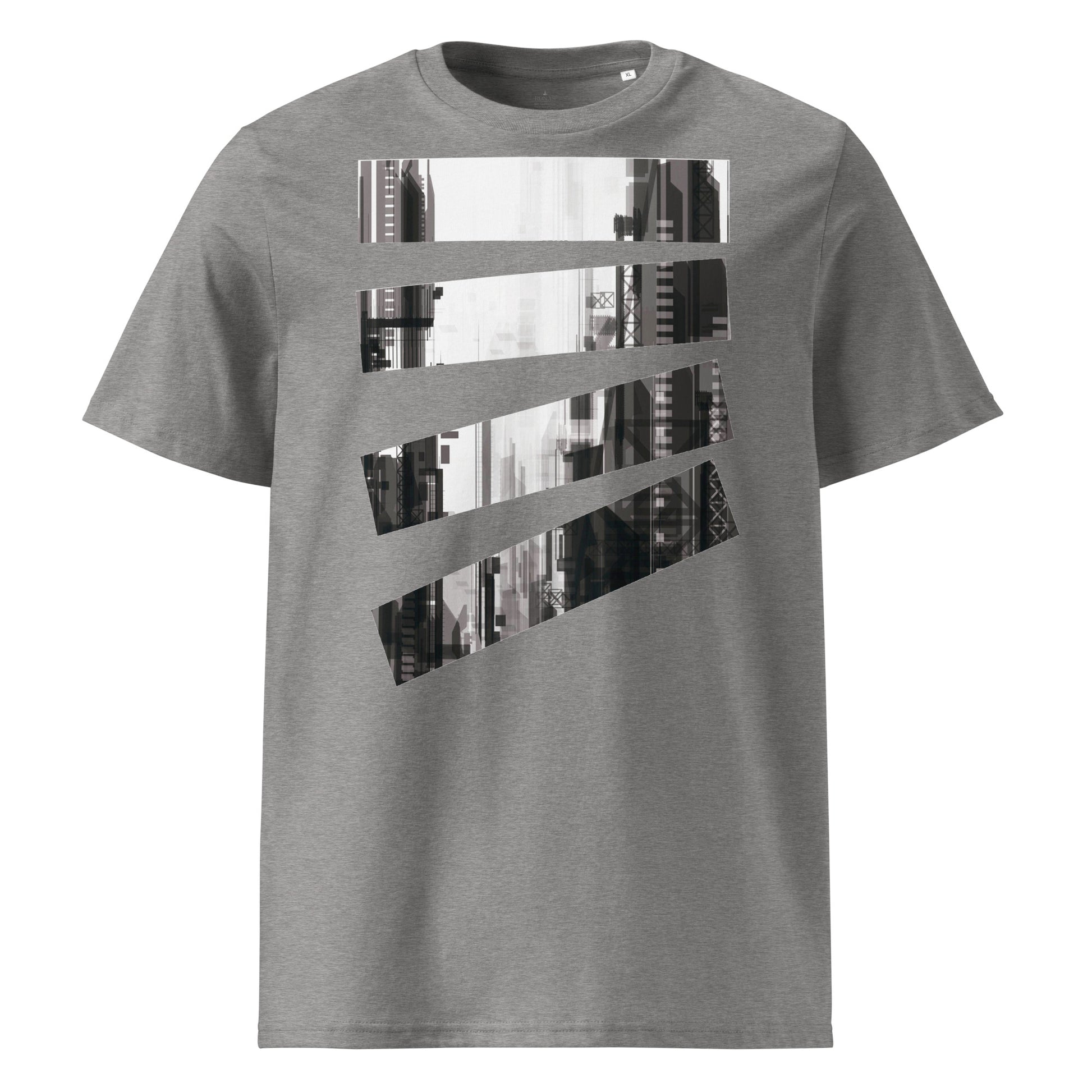 Ronas Design Fragmented Skyline T-Shirt Front View in Heather Grey