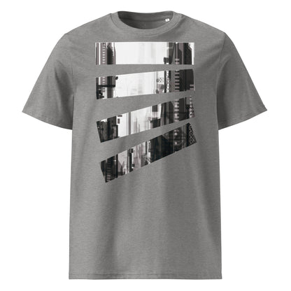 Ronas Design Fragmented Skyline T-Shirt Front View in Heather Grey