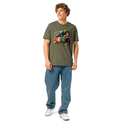 Ronas Design Retro Yarn Radio T-Shirt Front View on Men Model in Khaki
