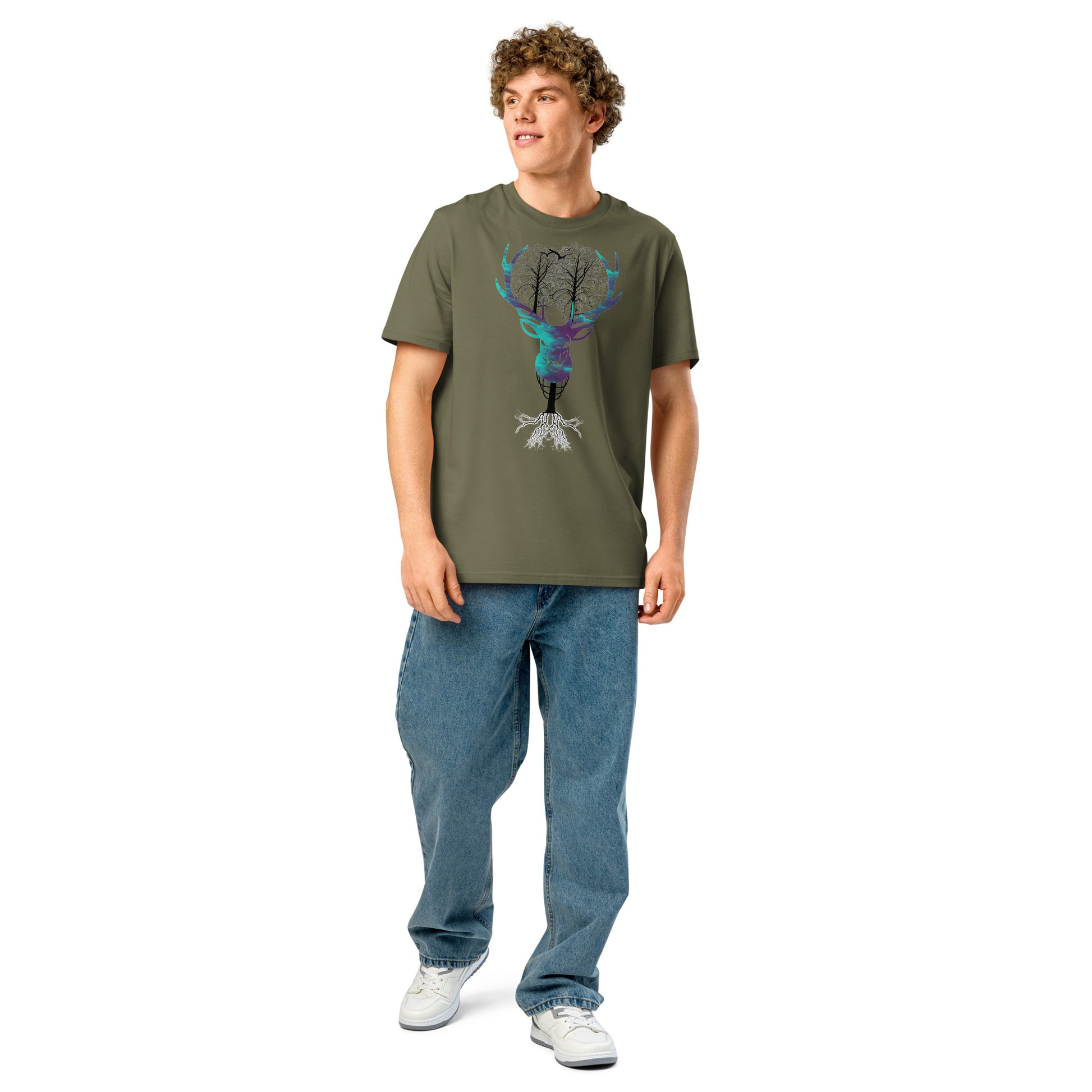 Ronas Design Nature Spirit T-Shirt Front View on Men Model in Khaki