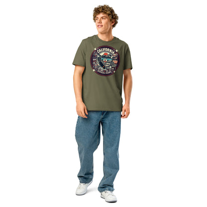 Ronas Design California Dreamin T-Shirt Front View on Men Model in Khaki