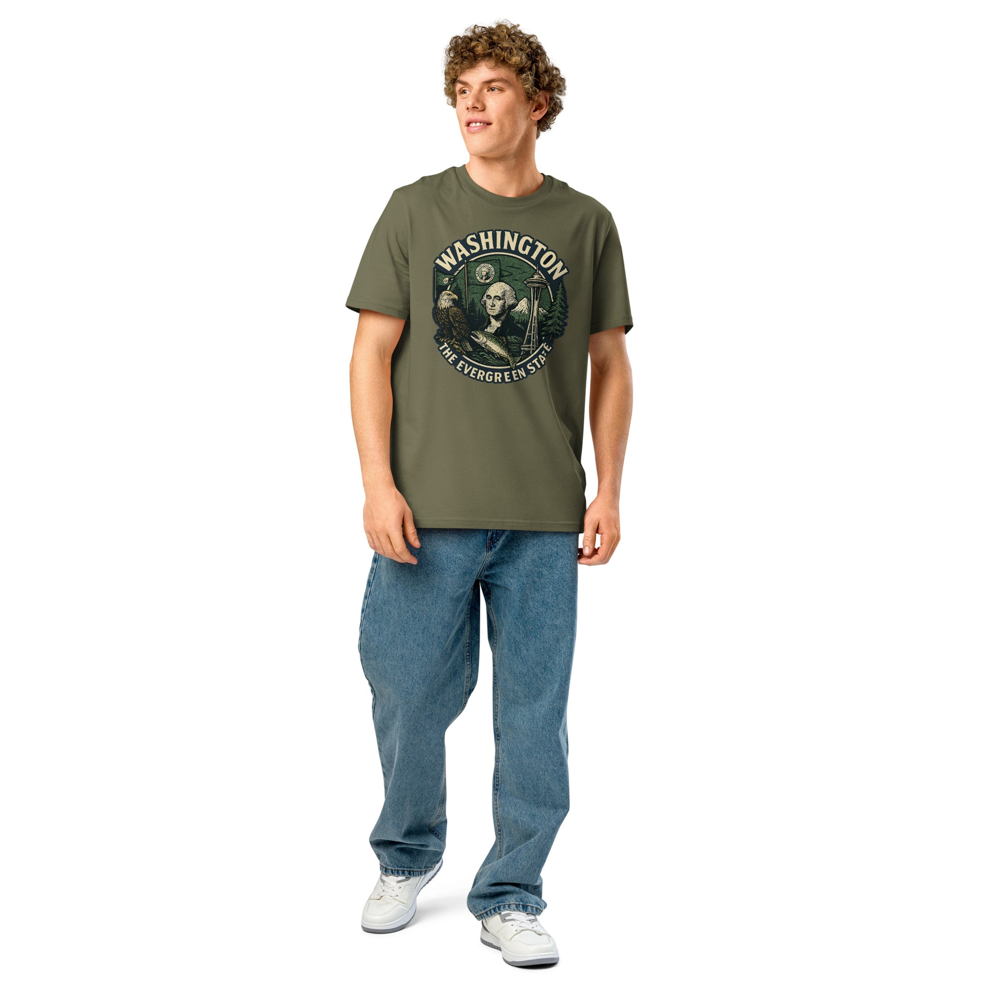 Ronas Design Evergreen T-Shirt Front View on Men Model in Khaki