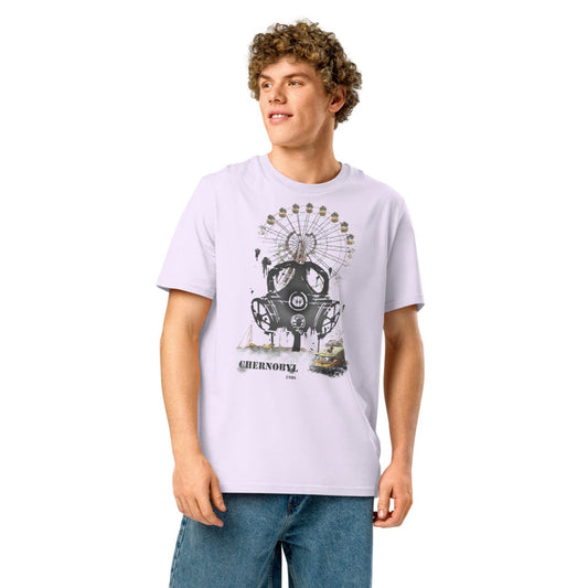 Ronas Design Chernobyl 1986 T-Shirt Front View on Men Model in Lavender