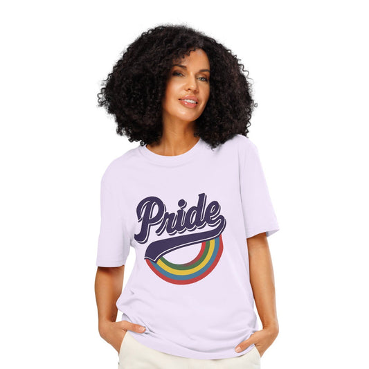 Ronas Design Rainbow Pride T-Shirt Front View on Women Model in Lavender