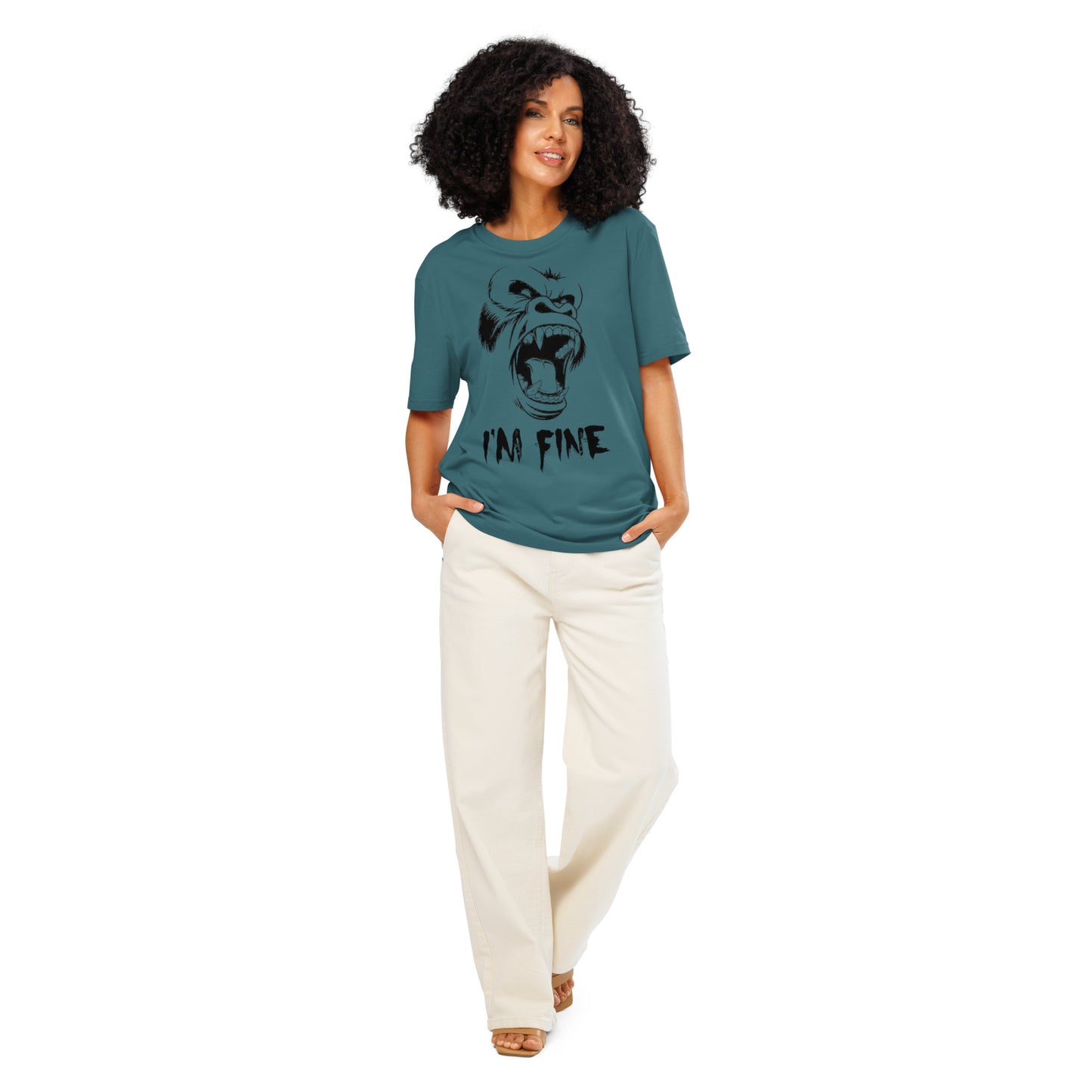 Ronas Design I'm Fine T-Shirt Front View on Women Model in Stargazer