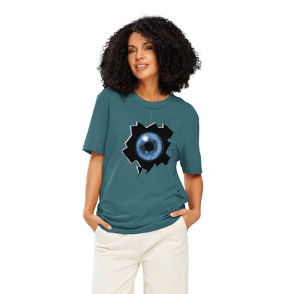Ronas Design Cracked Reality Eye T-Shirt Front View on Women Model in Stargazer