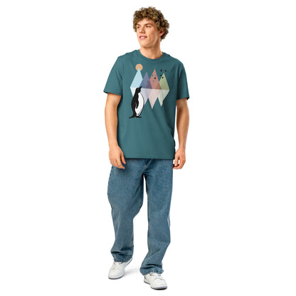 Ronas Design Geometric Penguin T-Shirt Front View on Men Model in Stargazer