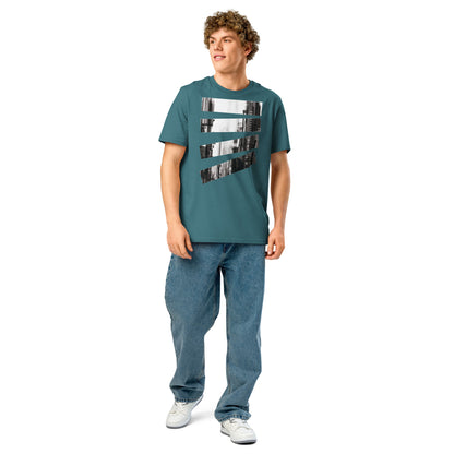 Ronas Design Fragmented Skyline T-Shirt Front View on Men Model in Stargazer