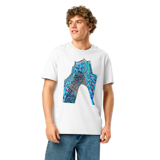 Ronas Design Shahyad Tower T-Shirt Front View on Men Model in White