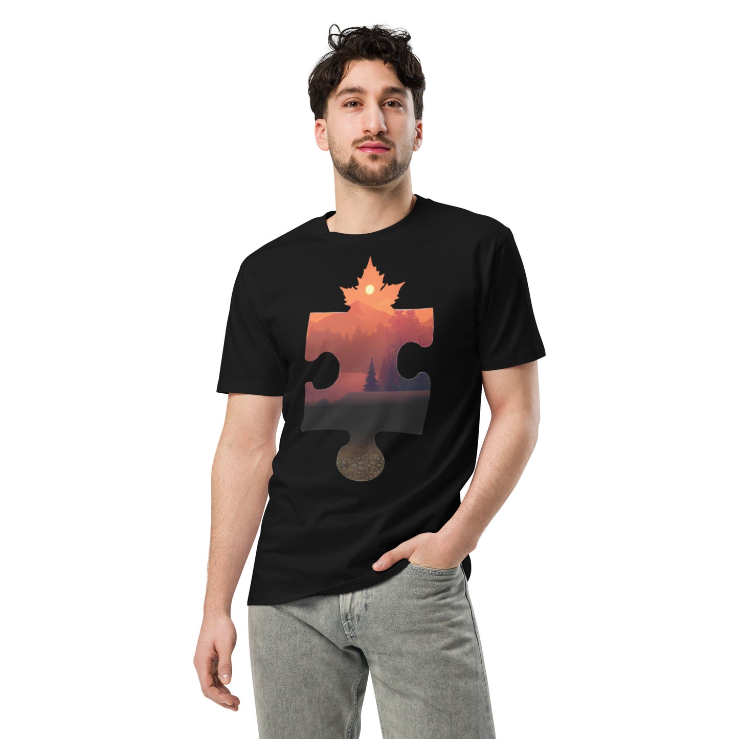 Ronas Design Piece of the North T-Shirt Front View on Men Model in Black