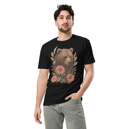 Ronas Design Floral Bear T-Shirt Front View on Men Model in Black