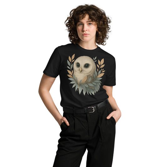 Ronas Design Wise Owl T-Shirt Front View on Women Model in Black