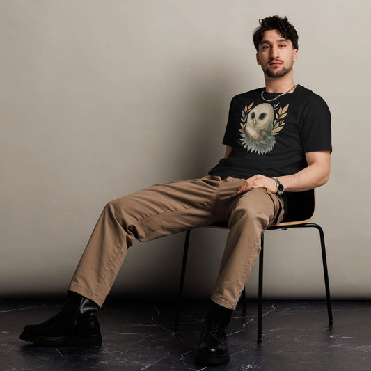 Ronas Design Wise Owl T-Shirt Front View on Men Model in Black