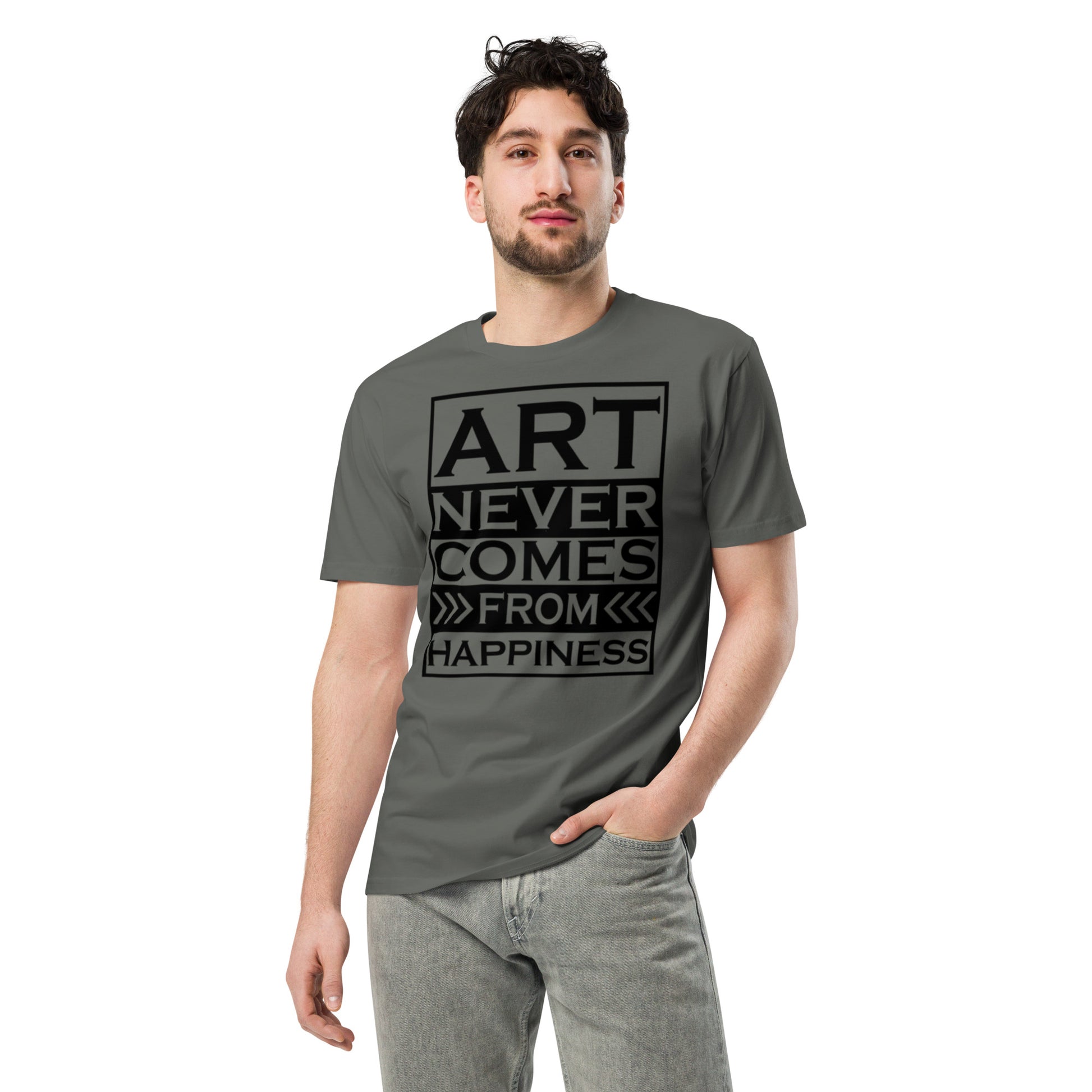 Ronas Design Creative Grit T-Shirt Front View on Men Model in Charcoal