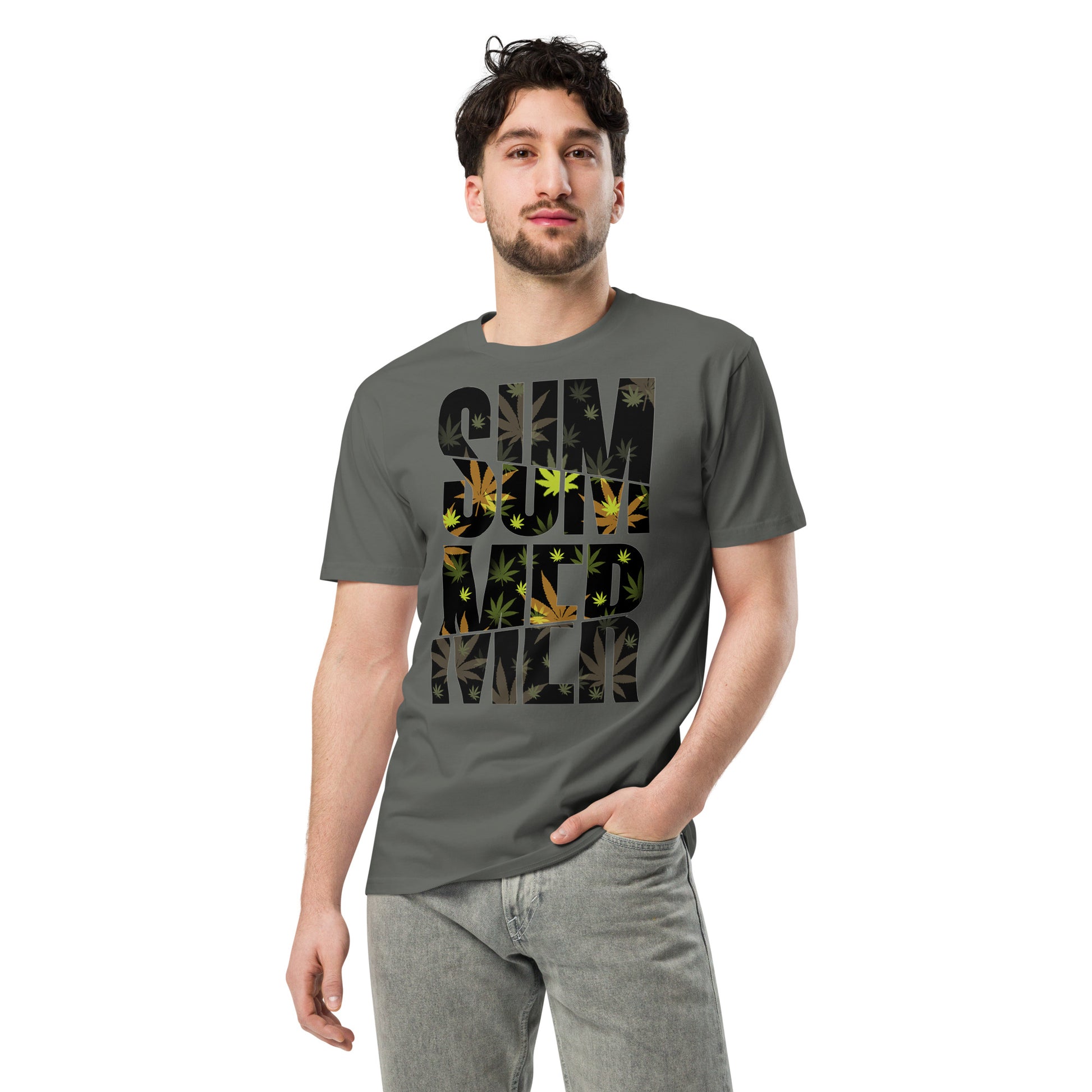 Ronas Design Summer T-Shirt Front View on Men Model in Charcoal