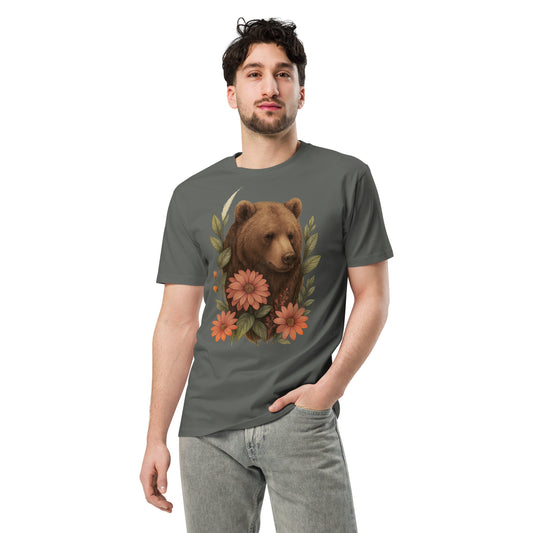 Ronas Design Floral Bear T-Shirt Front View on Men Model in Charcoal