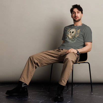 Ronas Design Wise Owl T-Shirt Front View on Men Model in Charcoal