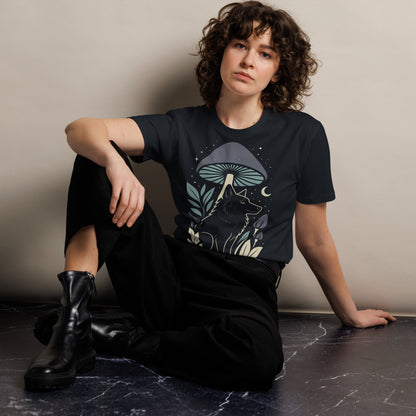 Ronas Design Mystic Wolf T-Shirt Front View on Women Model in Navy