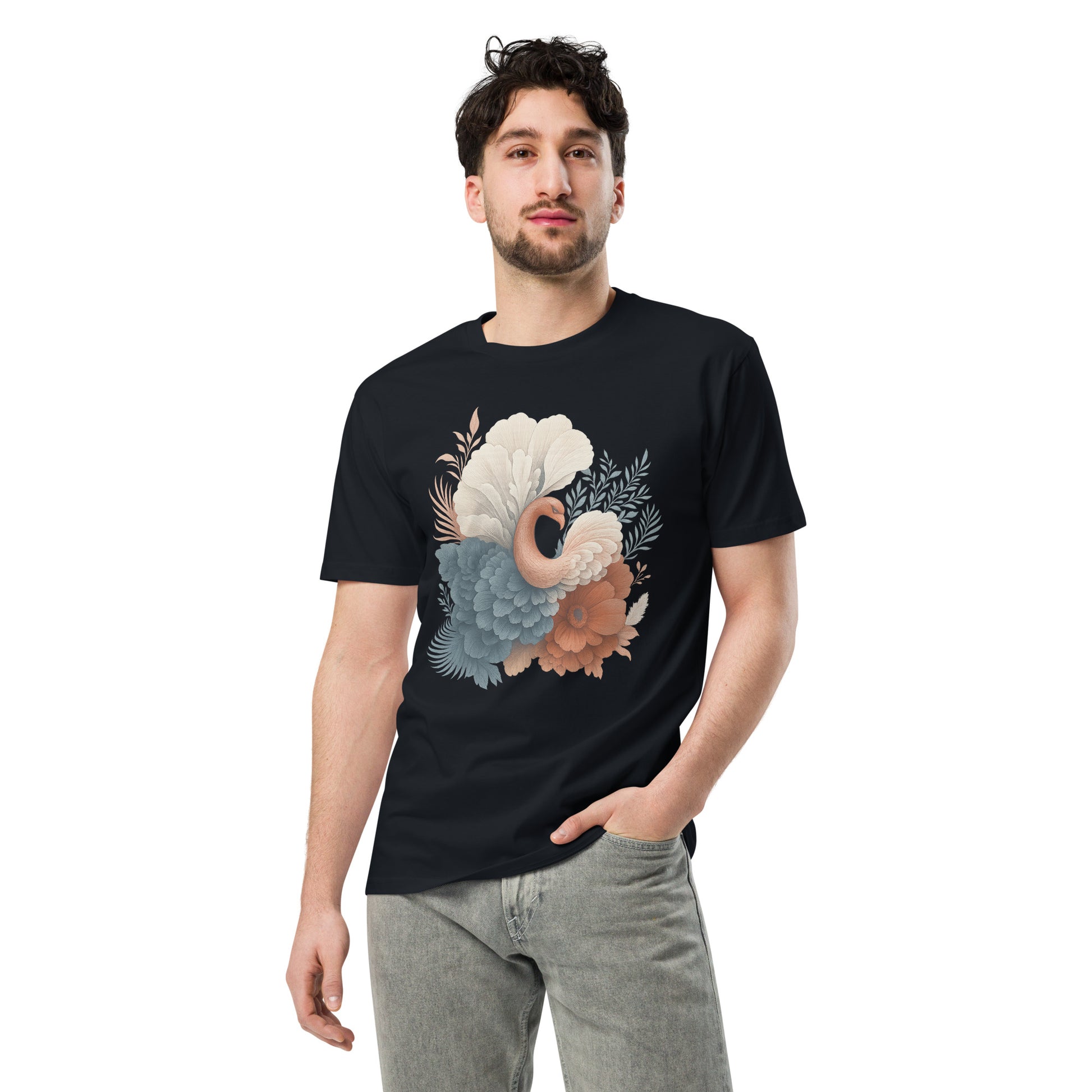 Ronas Design Floral Grace T-Shirt Front View on Men Model in Navy