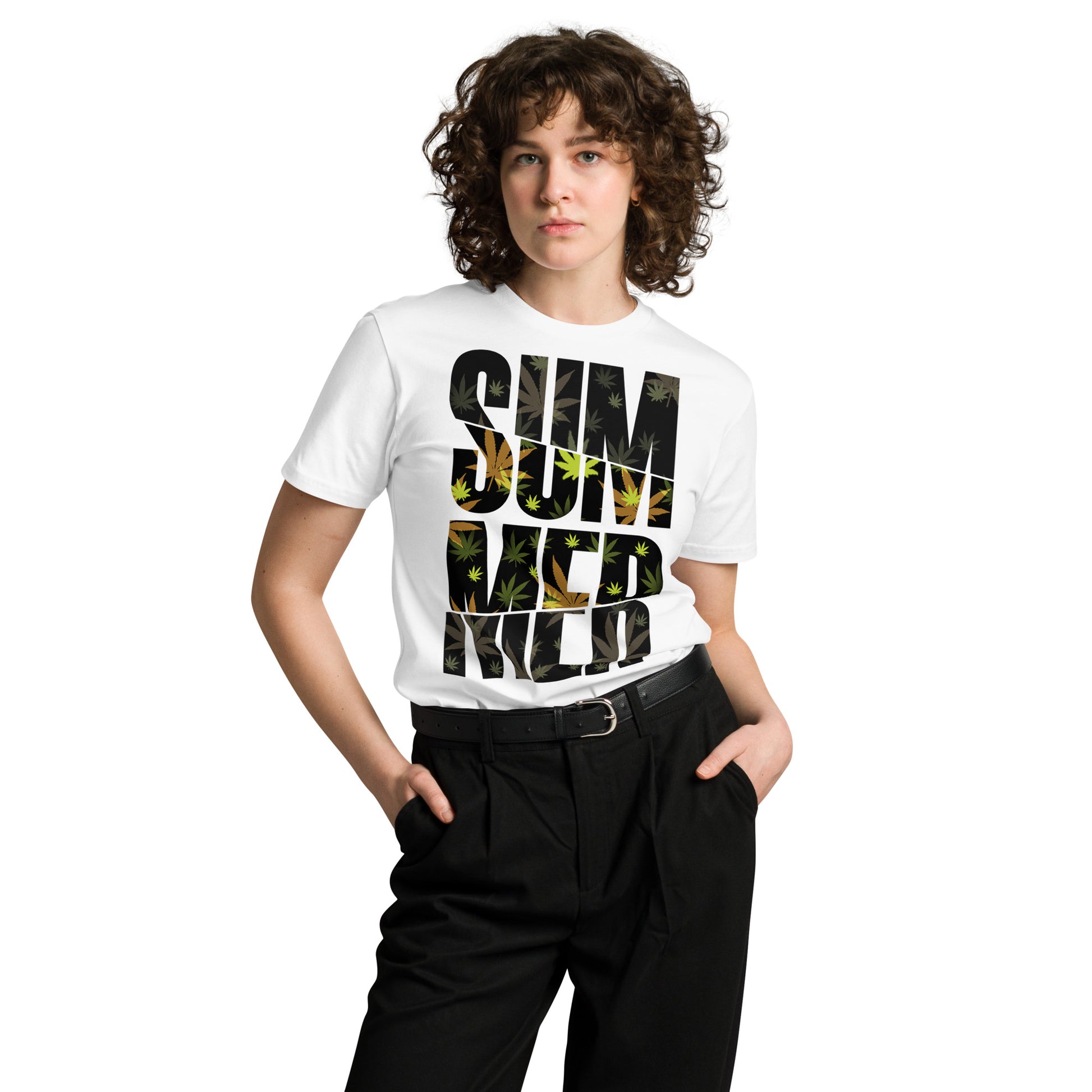 Ronas Design Summer T-Shirt Front View on Women Model in White