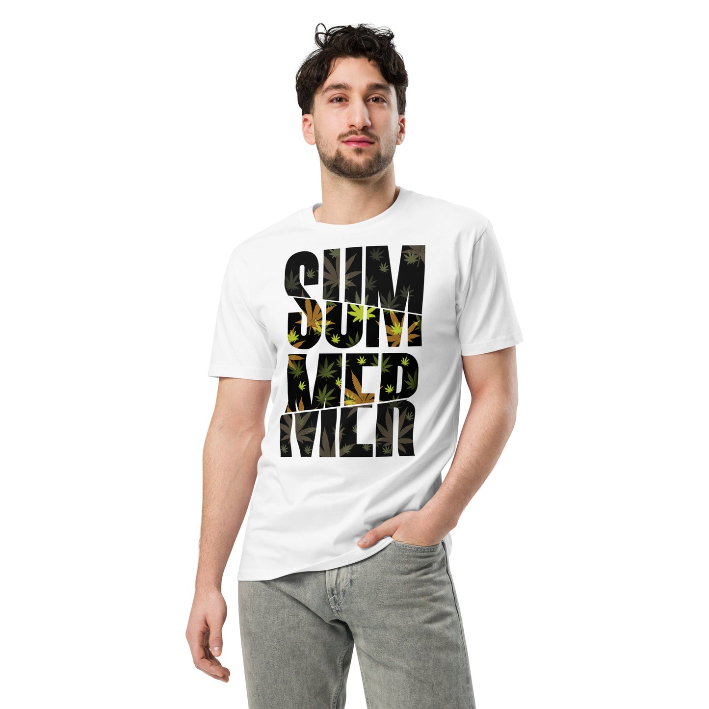 Ronas Design Summer T-Shirt Front View on Men Model in White