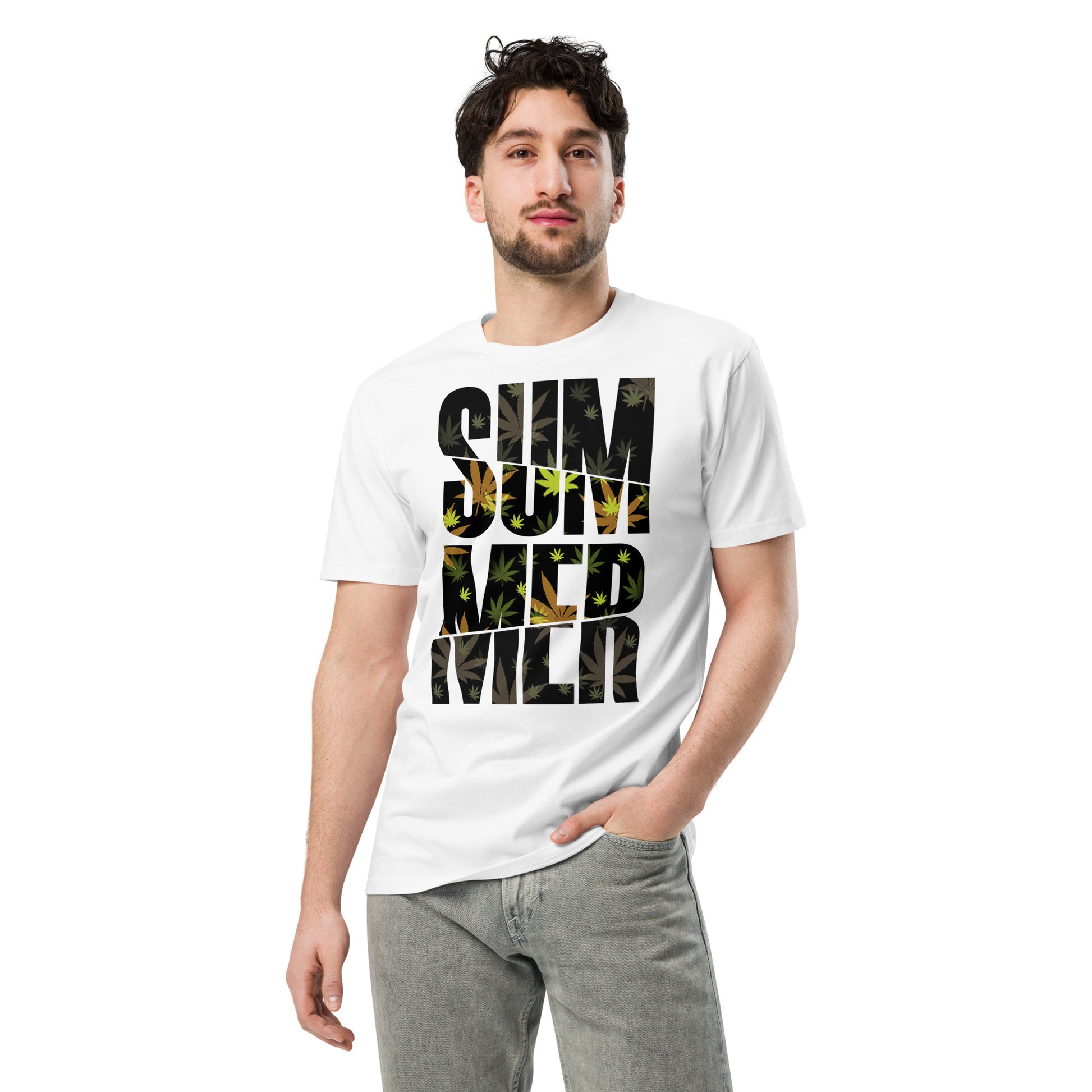Ronas Design Summer T-Shirt Front View on Men Model in White