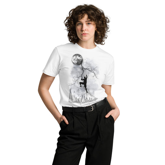 Ronas Design Moon Climber T-Shirt Front View on Women Model in White