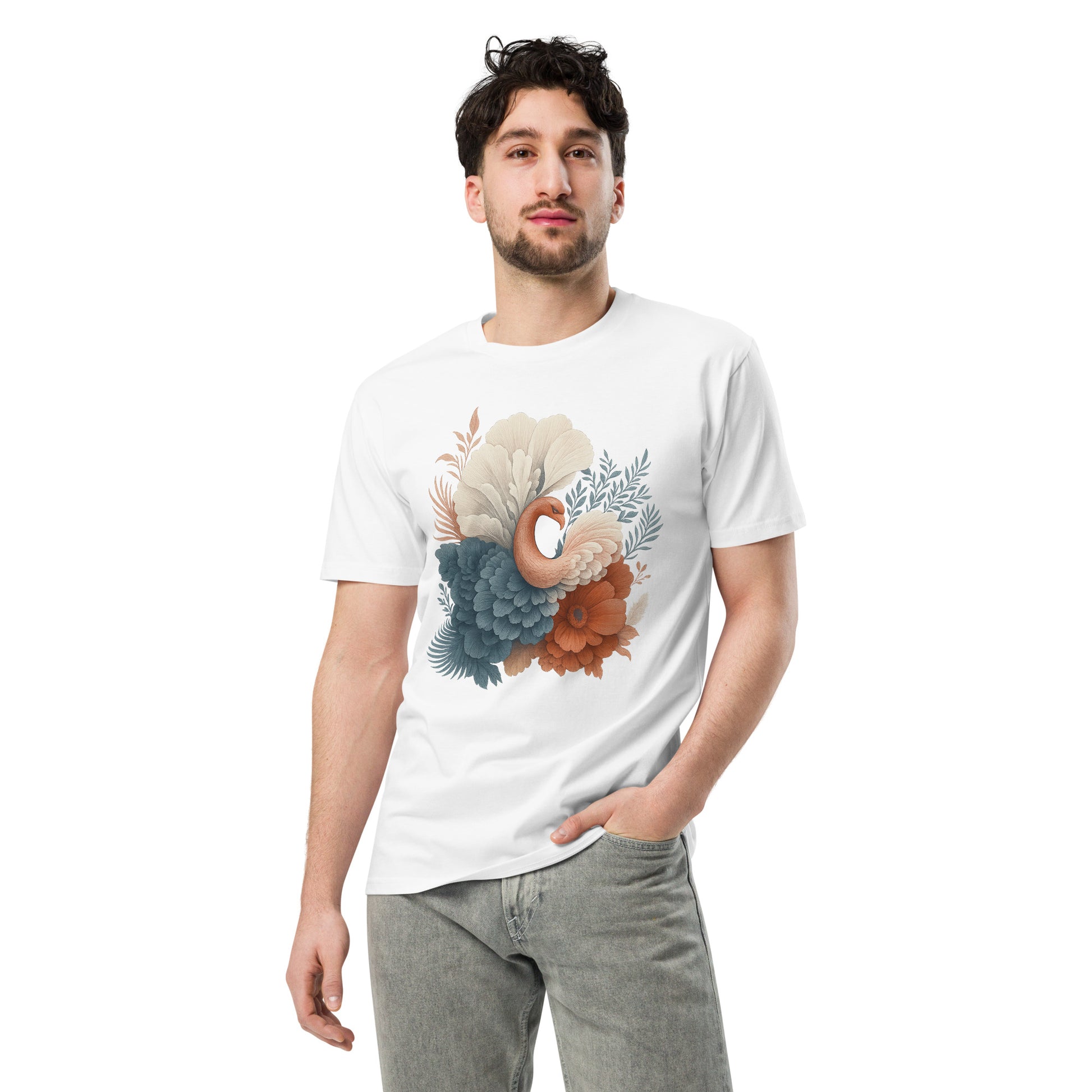 Ronas Design Floral Grace T-Shirt Front View on Men Model in White