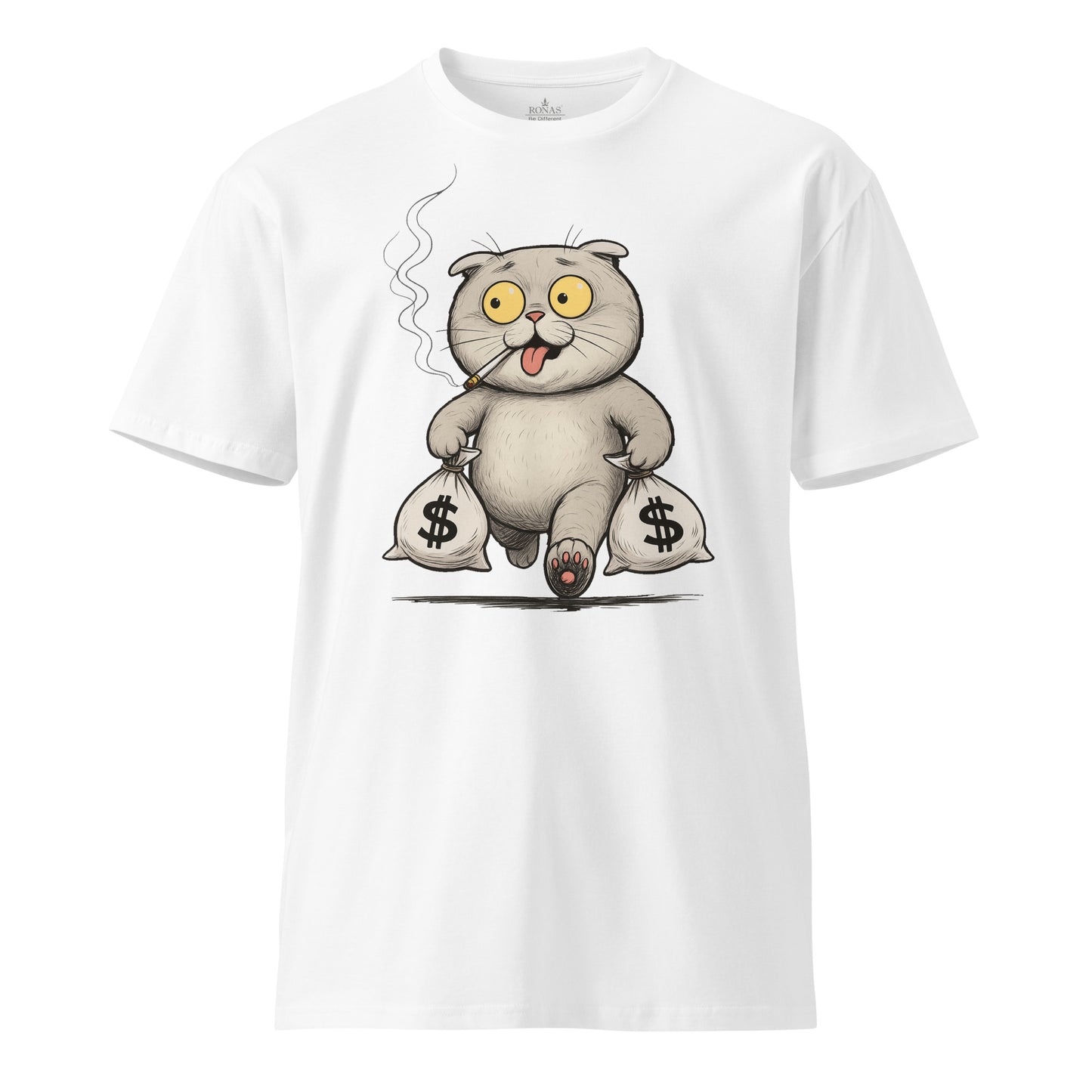 Ronas Design Money Cat T-Shirt Front View in White