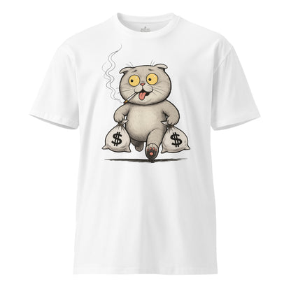 Ronas Design Money Cat T-Shirt Front View in White